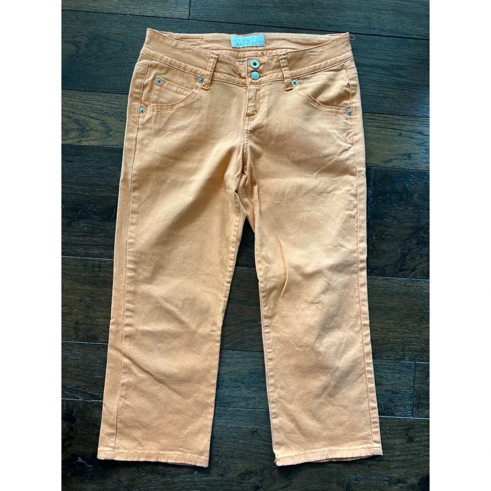 Jordache Womens Low Rise Stretch Capri Bright Orange Cropped Jeans Size 7/8